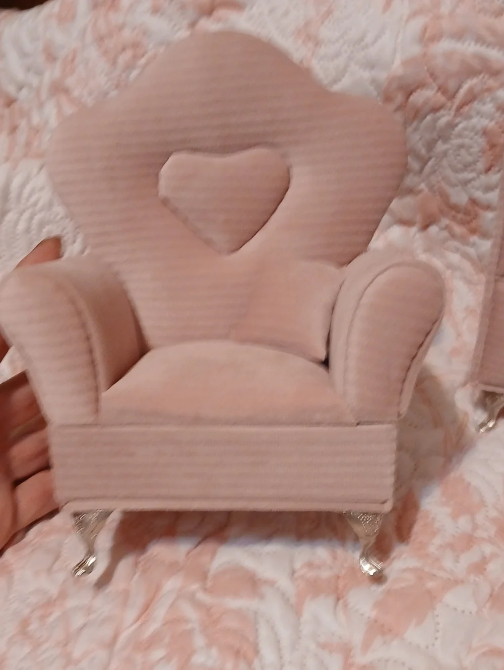 Blush Pink Heart Accent Chair Jewelry Box
